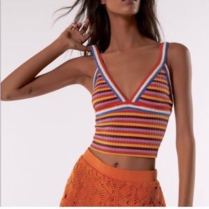 Zara Multicolor Striped Halter Crochet Trim Size Small EUC y2k style